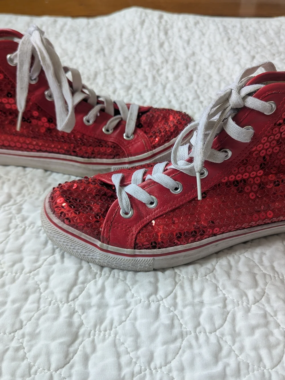 Women’s Red Sequin High Top Sneakers, 9